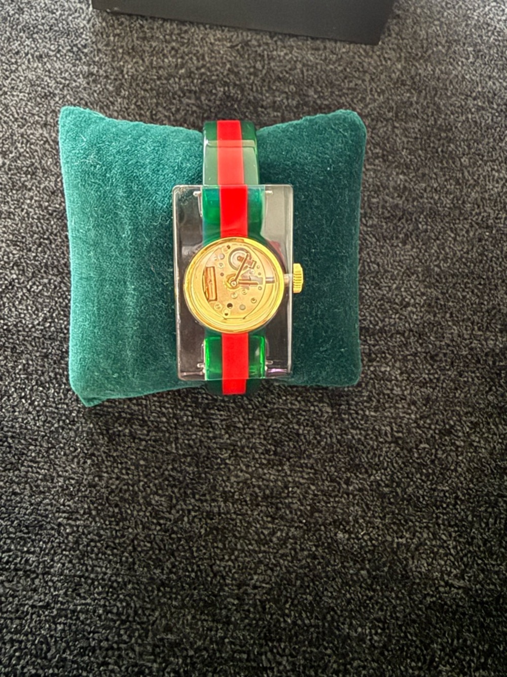Gucci Women's Red and Green Stripe Gold-Tone Dial Watch